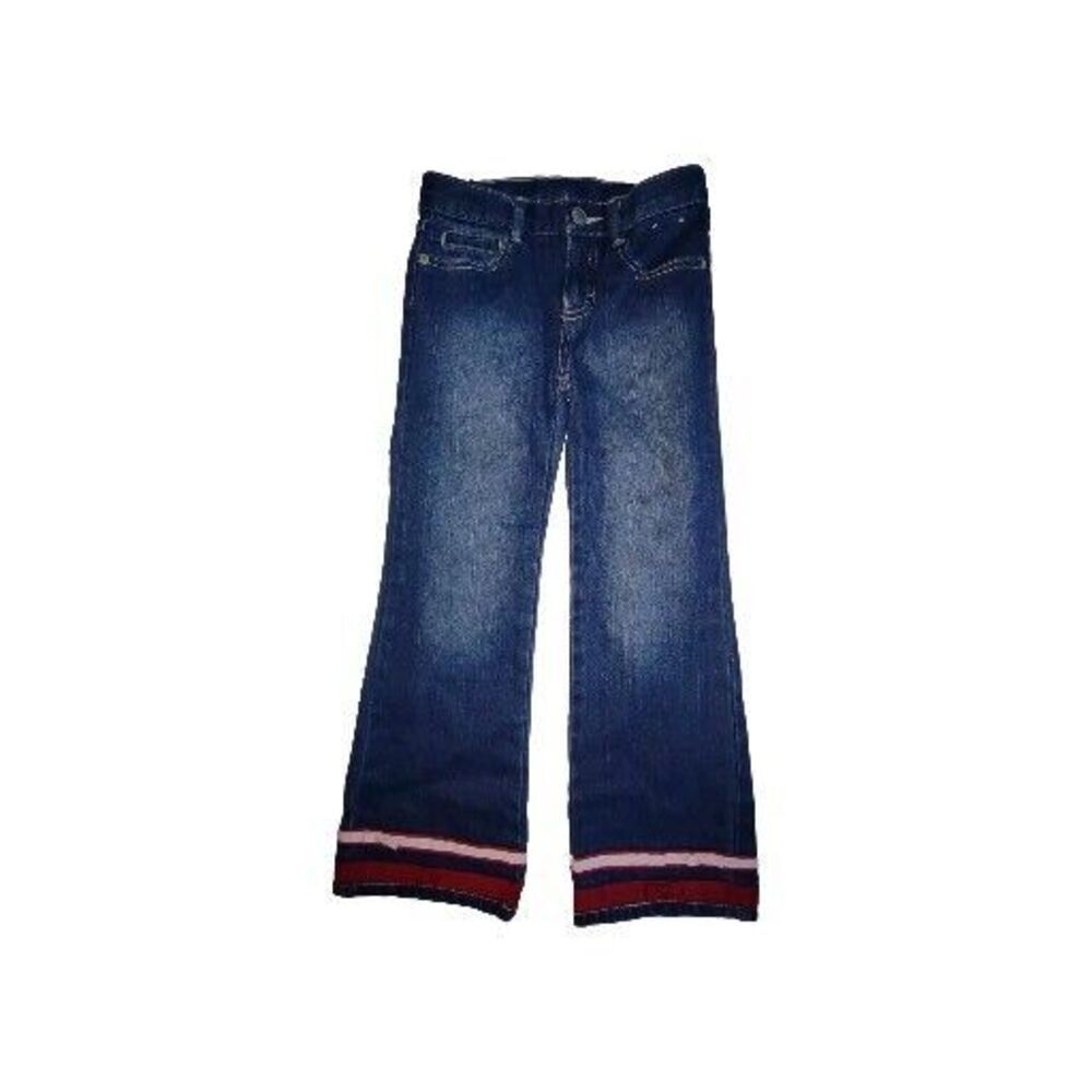 EUC Sz 6 Girls Gymboree Denim Jeans W/Stripes & Bows Adjustable Waist